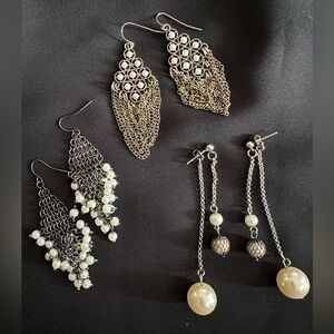 LOT of 3 Pairs | Pearl and Chain Earrings | 3”